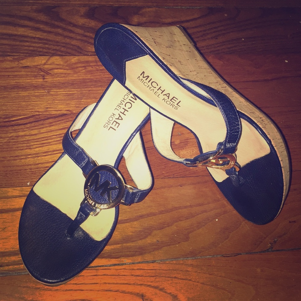 Micheal Kors Logo Navy Blue Wedges